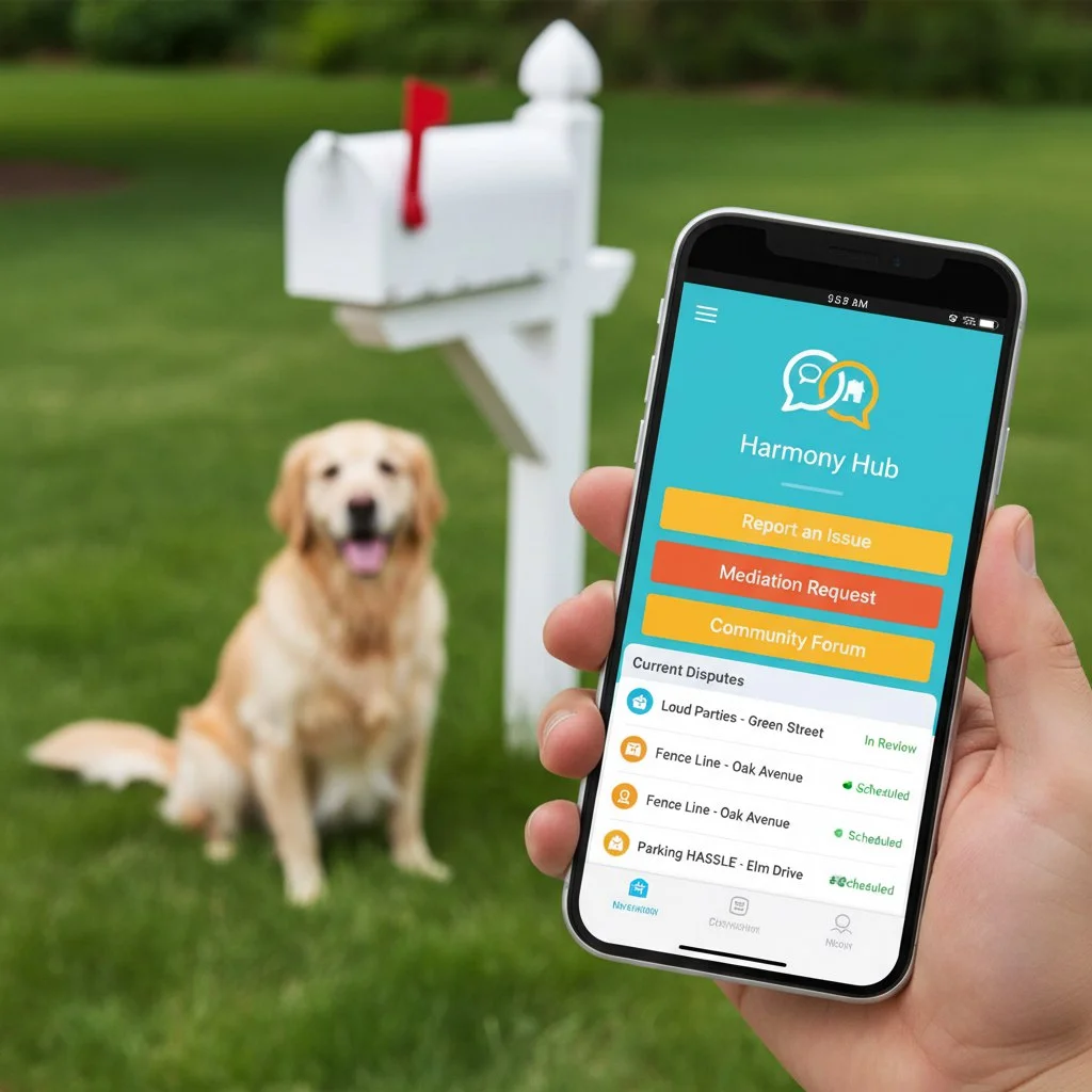 HOA dispute resolution app - Harmony Hub competing with Nextdoor and Ring
