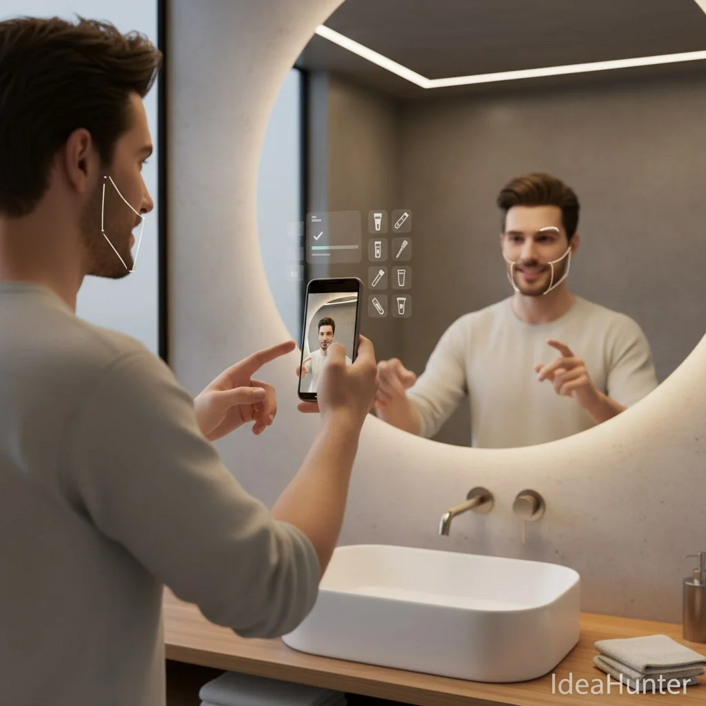 AR-Guided Grooming App Concept - Mobile Technology in Bathroom Mirror